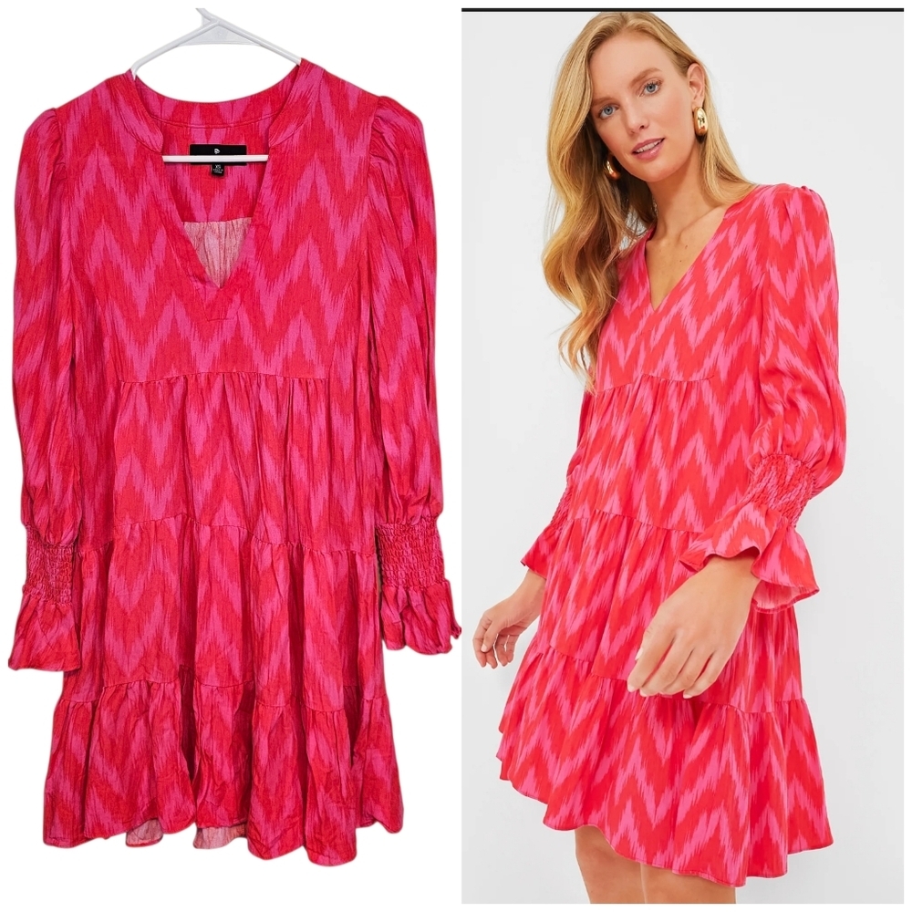 Pomander Place Ikat Kenzo Tiered Long Sleeve Dress Vneck